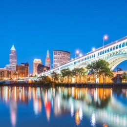 a city with a bridge and water