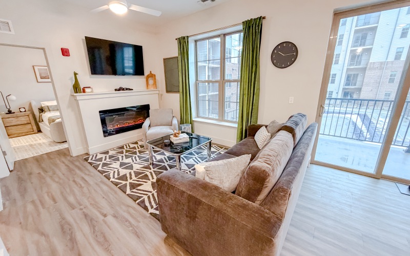 a living room with a couch and a coffee table