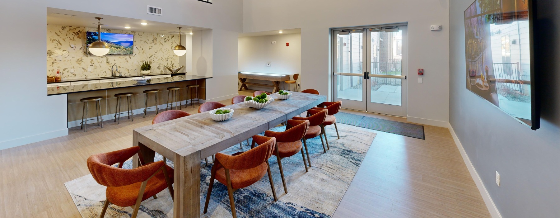 clubhouse kitchen with table and chairs